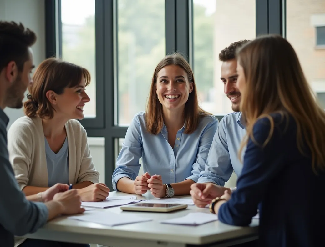Diverse workplace team english communication